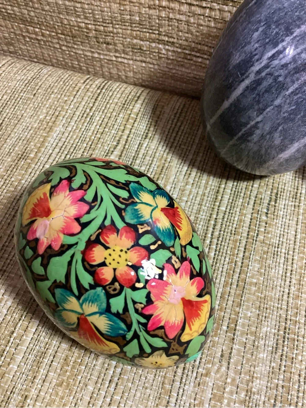 Decorative Assorted Floral Wood and Stone Egg Set - Pink, Green, Gray, Brown